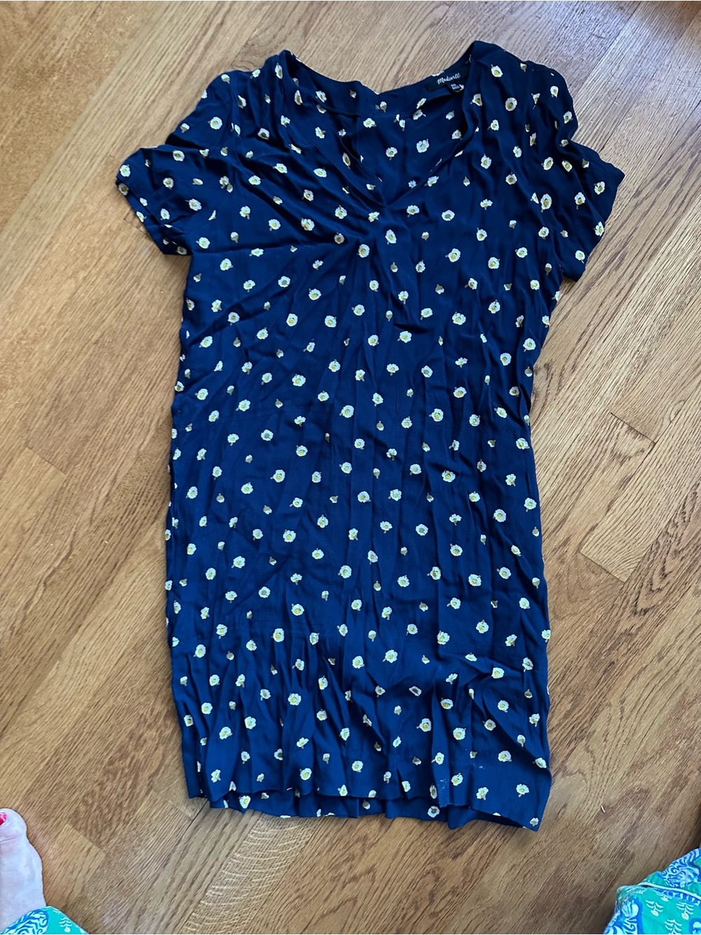Madewell Navy Floral Short Sleeve Dress